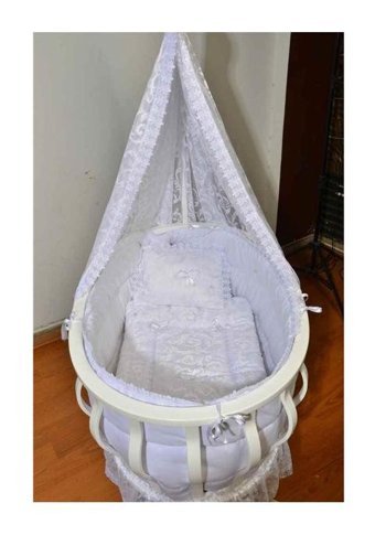 2Stories Kayın Ağacı 15 kg Oval Yataklı Sallanan Anne Yanı Beşik Beyaz
