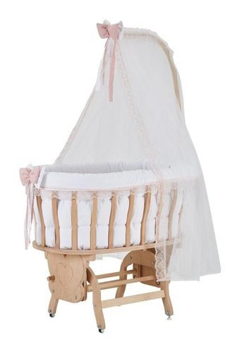 Baby Tech Ahşap Oval Tekerlekli Yataklı Sallanan Portatif Beşik Ahşap