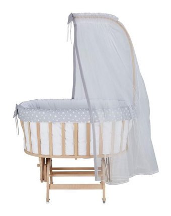 Babycom Ahşap 9-25 kg Oval Tekerlekli Yataklı Sallanan Portatif Beşik Naturel