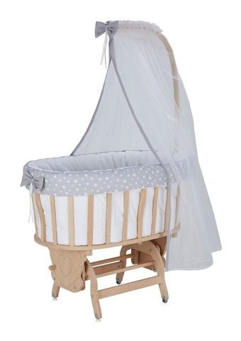 Babycom Ahşap 9-25 kg Oval Tekerlekli Yataklı Sallanan Portatif Beşik Naturel