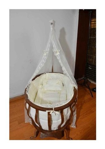 Umut Ticaret Kayın Ağacı 15 kg Oval Yataklı Sallanan Anne Yanı Beşik Kahverengi