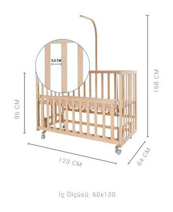 Babycom Ahşap Dikdörtgen Tekerlekli Sallanan Anne Yanı Beşik Ahşap
