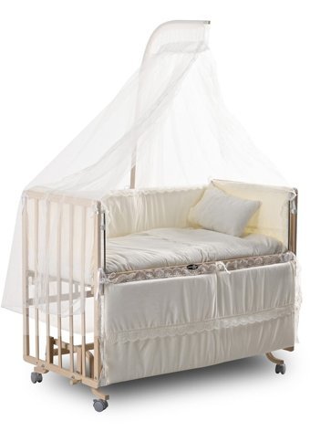 Aktifbebek Comfymax Ahşap 20 kg Dikdörtgen Tekerlekli Yataklı Sallanan Anne Yanı Beşik Naturel