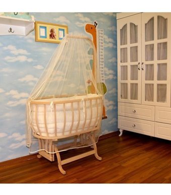 Baby Plus Naturel Ahşap 15 kg Oval Tekerlekli Yataklı Sallanan Portatif Beşik Ahşap
