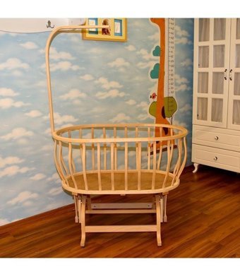 Baby Plus Naturel Ahşap 15 kg Oval Tekerlekli Yataklı Sallanan Portatif Beşik Ahşap