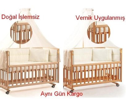 Babyboom Tahterevalli Ahşap Dikdörtgen Tekerlekli Sallanan Anne Yanı Beşik Naturel