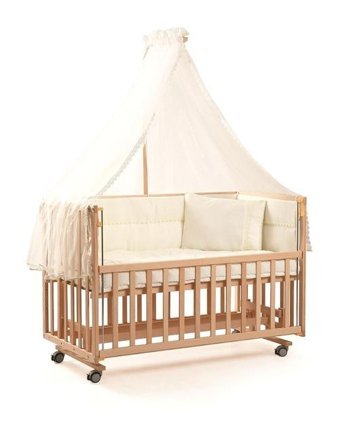 Babyboom Tahterevalli Ahşap Dikdörtgen Tekerlekli Sallanan Anne Yanı Beşik Naturel