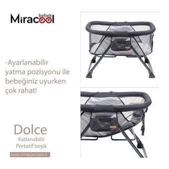 Miracool Dolce Kumaş - Metal 25 kg Dikdörtgen Yataklı Katlanır Sallanan Portatif Beşik Altın-Siyah