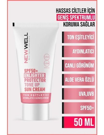 New Well Pembe Renksiz 50 Faktör Tüm Ciltler İçin Leke Karşıtı Yağsız Suya Dayanıklı Yüz Güneş Kremi 50 ml
