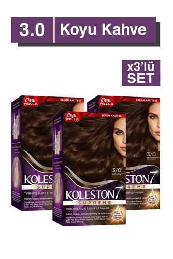Wella Koleston Supreme 3.0 Koyu Kahve Organik Krem Saç Boyası 3x60 ml