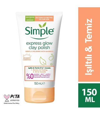 Simple Protect & Glow 2'Si 1 Arada Işıltılı & Temiz Siyah Nokta Karşıtı Leke Giderici Sıkılaştırıcı Partiküllü Tüp Yüz Peelingi 150 ml