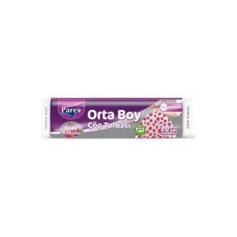 Parex Çilek Kokulu Büzgülü Şeffaf Orta Boy 55x60 cm Çöp Poşeti 24x20 Adet Kırmızı-Beyaz