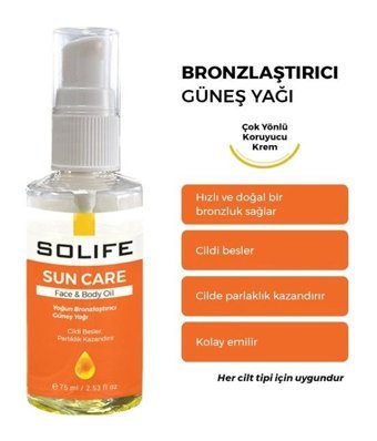 Solife Sun Care Yoğun Tüm Vücut İçin Güneşsiz Bronzlarştırıcı Yağ 75 ml