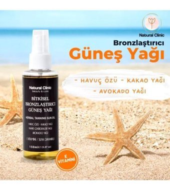 Natural Clinic Bitkisel Yoğun Tüm Vücut İçin Güneşsiz Bronzlarştırıcı Yağ 150 ml