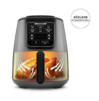 Karaca Less Fat Technology XL Airfryer 4 lt Tek Hazneli Izgara Yapan Az Yağlı Sıcak Hava Fritözü Gri