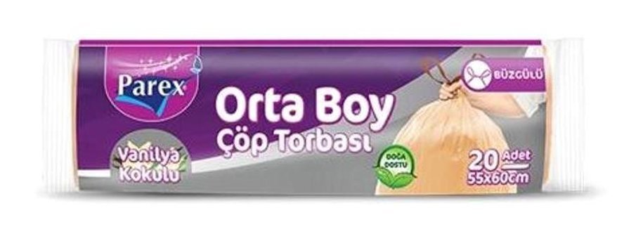 Parex Vanilya Kokulu Büzgülü Orta Boy 55x60 cm Çöp Poşeti 6x20 Adet Turuncu