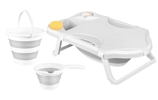Sepetkitchen Fileli Ayaklı Beyaz Katlanır Bebek Küveti Seti
