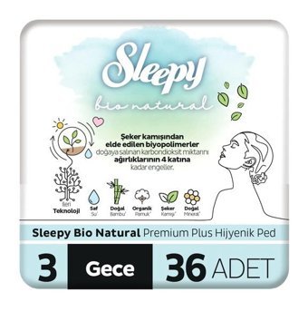 Sleepy Bio Natural Premium Plus Organik İnce Antialerjik 36'lı Hijyenik Ped 1 Adet