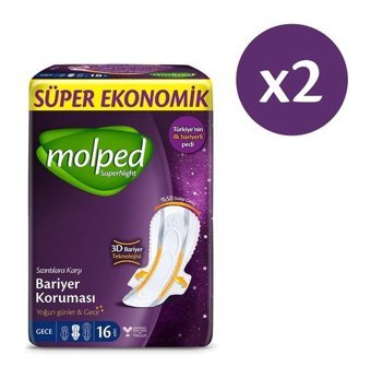 Molped Super Night İnce 16'lı Hijyenik Ped 2 Adet