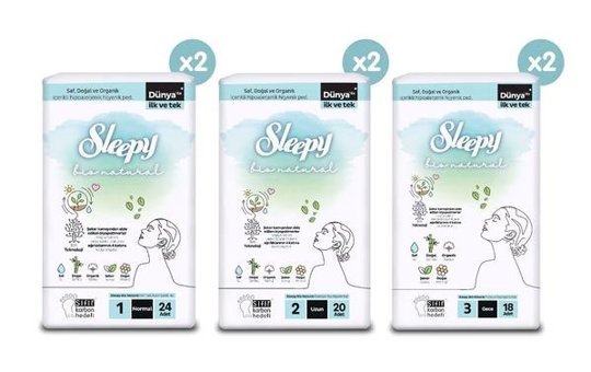 Sleepy Bio Natural Premium Plus Organik İnce Antialerjik 124'lü Hijyenik Ped 3 Adet