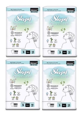 Sleepy Bio Natural Premium Plus Organik İnce Antialerjik 18'li Hijyenik Ped 4 Adet