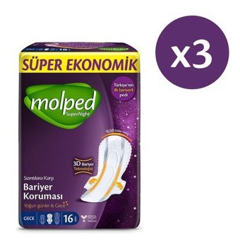 Molped Super Night İnce 16'lı Hijyenik Ped 3 Adet