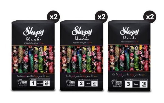 Sleepy Black Premium Plus Organik İnce Antialerjik 124'lü Hijyenik Ped 3 Adet