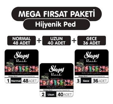 Sleepy Black Premium Plus Organik İnce Antialerjik 124'lü Hijyenik Ped 3 Adet
