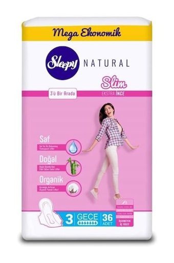 Sleepy Natural Slim Organik Ekstra İnce 36'lı Hijyenik Ped 1 Adet
