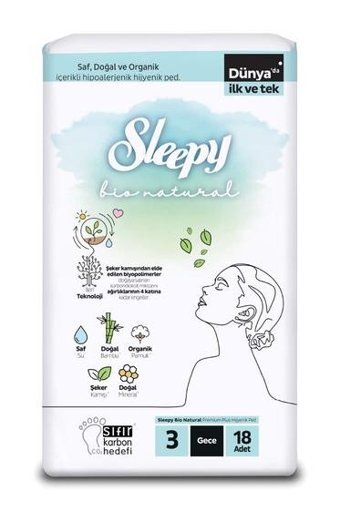 Sleepy Bio Natural Premium Plus Organik İnce Antialerjik 18'li Hijyenik Ped 1 Adet