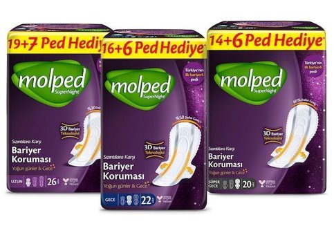 Molped Super Night İnce 68'li Hijyenik Ped 3 Adet