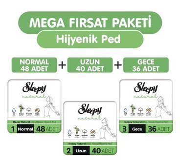 Sleepy Natural Ultra Hassas Organik İnce Antialerjik 124'lü Hijyenik Ped 3 Adet