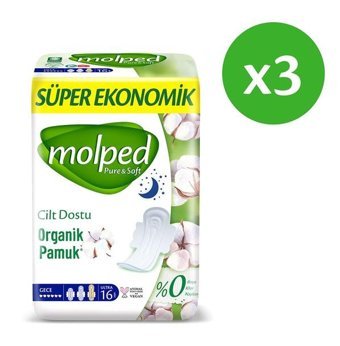 Molped Pure&Soft Organik İnce Antialerjik 16'lı Hijyenik Ped 3 Adet