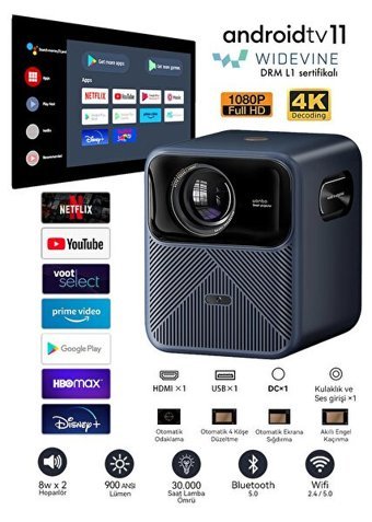 Wanbo FHD Mini Android Wifi 900 ANSI Taşınabilir LED Projeksiyon Cihazı