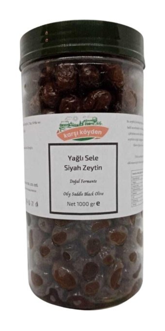 Karşı Köyden Yağlı Sele Tuzlu Sele Siyah Zeytin Pet Kavanoz 1 kg