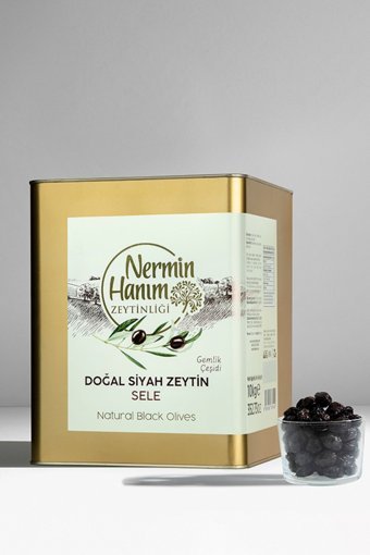 Nermin Hanım Zeytinliği Gemlik Tuzlu Sele Salamura Siyah Zeytin Teneke 10 kg