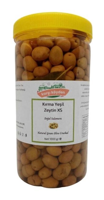 Karşı Köyden Kırma Tuzlu Salamura Yeşil Zeytin Kavanoz 1 kg