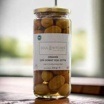 Soul Kitchen Domat Tuzlu Çizik Yeşil Zeytin Kavanoz 300 gr