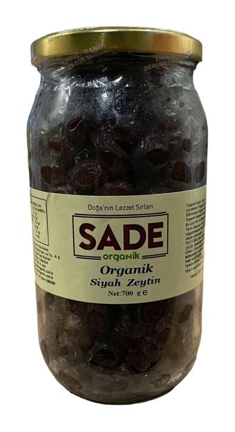 Sade Organik Tuzlu Salamura Siyah Zeytin Kavanoz 700 gr