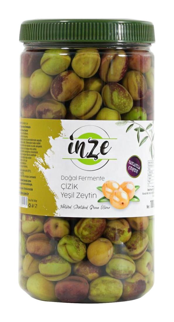 İnze Manzanilla Tuzlu Salamura Çizik Yeşil Zeytin Pet Kavanoz 1 kg