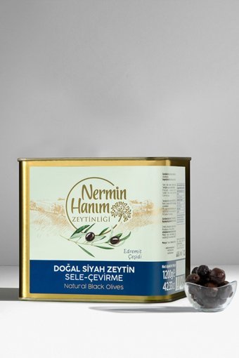 Nermin Hanım Zeytinliği Edremit Tuzlu Sele Siyah Zeytin Teneke 1.2 kg