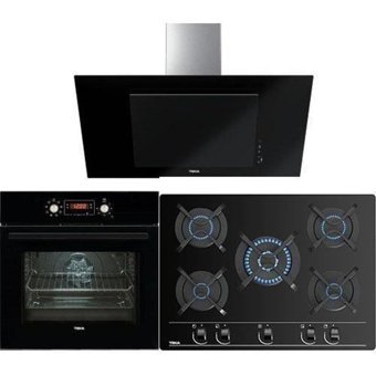 Teka HAK629BK-GBC75030KBCBK-DVT9866 Dijital Doğalgazlı Cam Set Üstü Davlumbaz 3'lü Ankastre Set Siyah