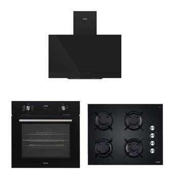 Vestel AF-7684YS-AO-65104S-DG-AD-63330S Dijital Doğalgazlı Cam Set Üstü Davlumbaz 3'lü Ankastre Set Siyah
