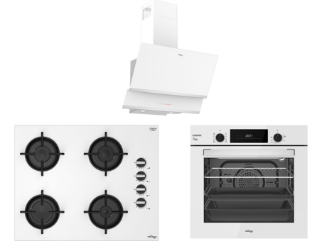 Tommatech TT200TDE6001WG-TAO6001WG-TAF6005WS Dijital Doğalgazlı Cam Set Üstü Davlumbaz 3'lü Ankastre Set Beyaz