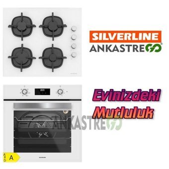 Silverline BO6502W02-CS5343W01 Dijital Doğalgazlı Cam Ankastre Fırın Ocak 2'li Ankastre Set Beyaz