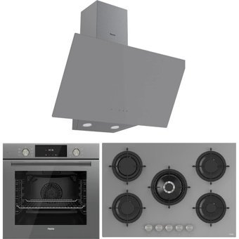 Ferre RS038-QMS63CPR-D079 Dijital Doğalgazlı Cam Set Üstü Davlumbaz 3'lü Ankastre Set Gri