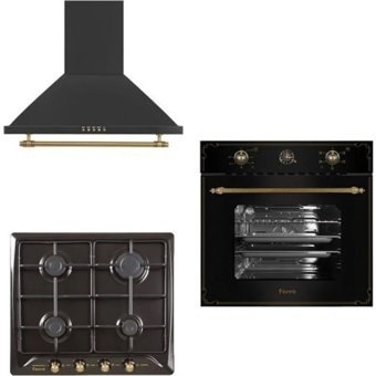 Ferre 6008-SR640-D021 Doğalgazlı Cam Set Üstü Davlumbaz 3'lü Ankastre Set Siyah
