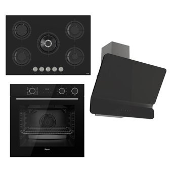 Ferre RS035-XE64CS-D080 Dijital Doğalgazlı Cam Set Üstü Davlumbaz 3'lü Ankastre Set Siyah