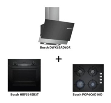 Bosch HBF534EB3T-POP6C6O10O-DWK65AD60R Dijital Doğalgazlı Cam Set Üstü Davlumbaz 3'lü Ankastre Set Siyah