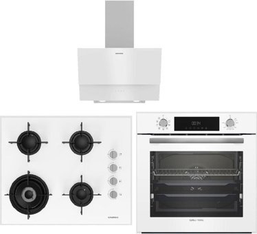 Grundig GEBM12302W-GDSP2451W-GIGL622410W Dijital Doğalgazlı Cam-Metal Set Üstü Davlumbaz 3'lü Ankastre Set Beyaz